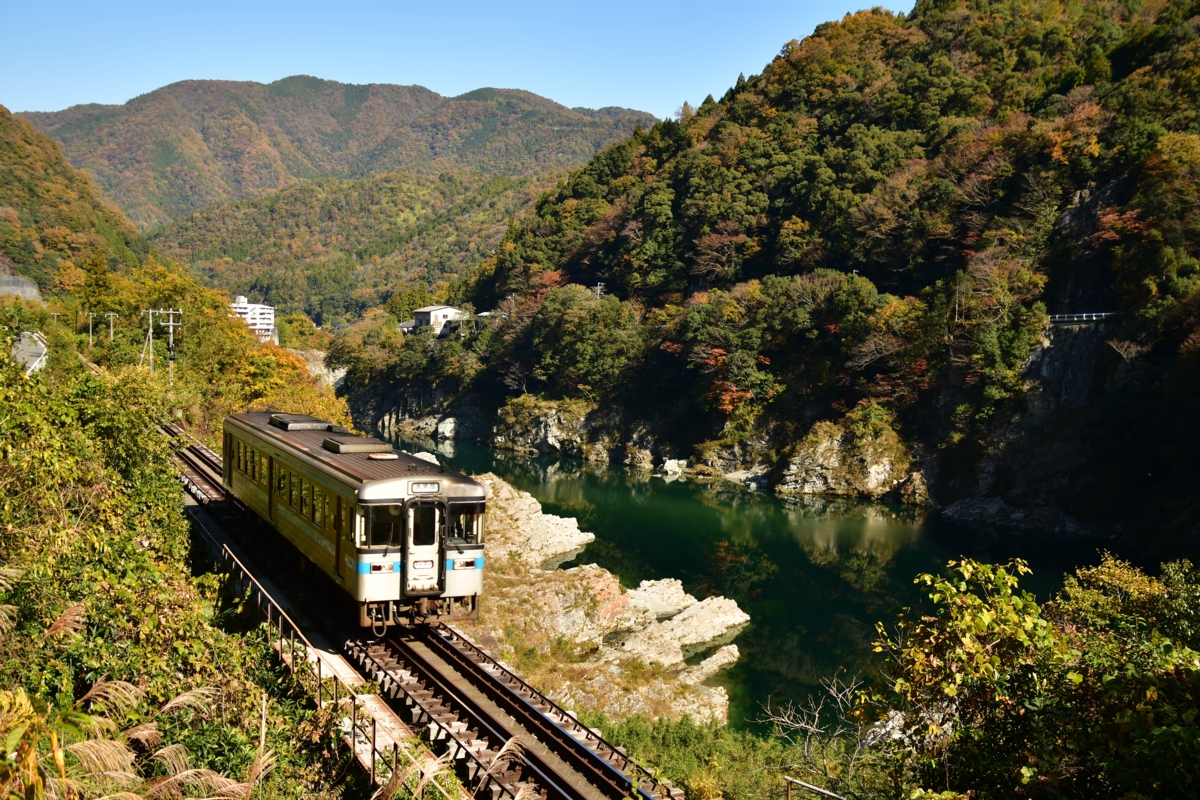 鉄道写真・紅葉・撮影地：土讃線・三縄－祖谷口