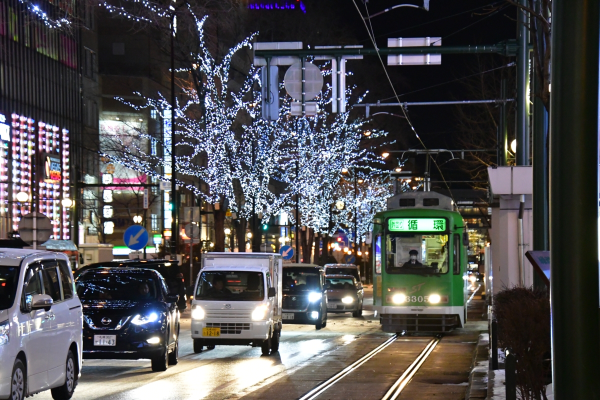 撮影・雪・札幌市電・すすきの