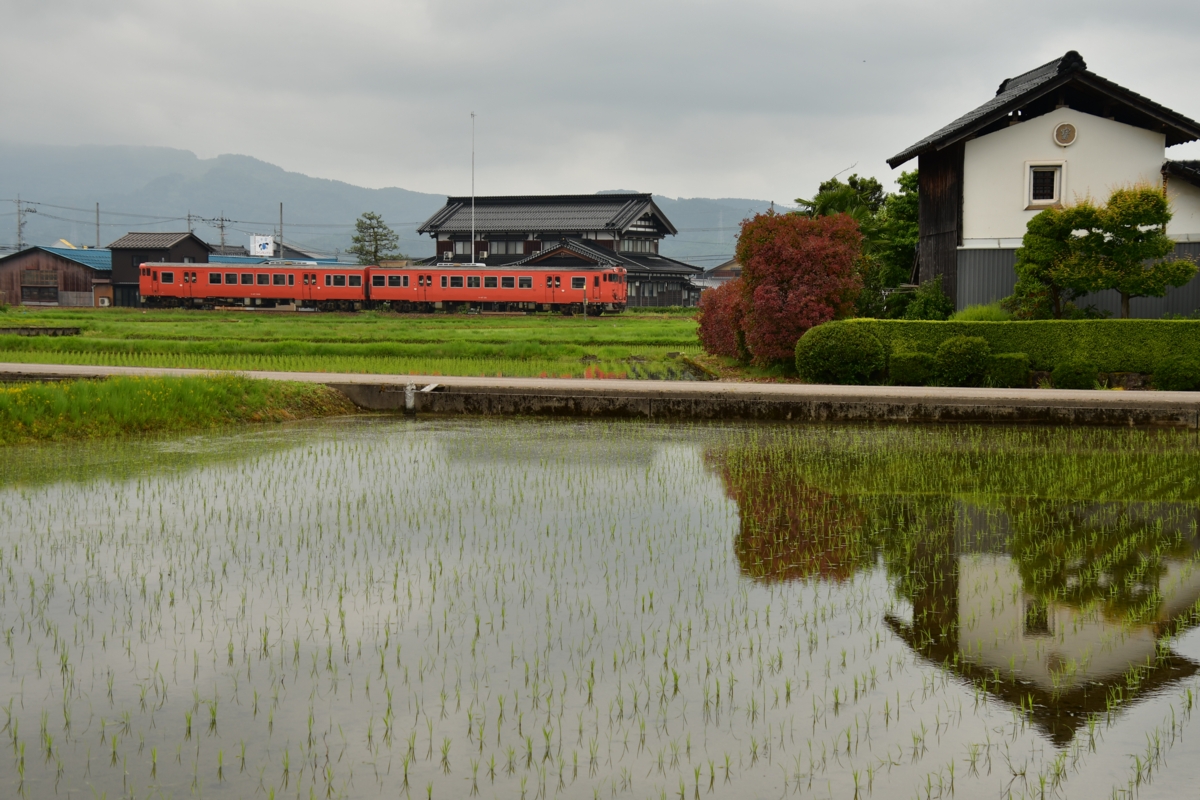 鉄道写真・田園風景・梅雨・撮影地：城端線・東石黒－福光
