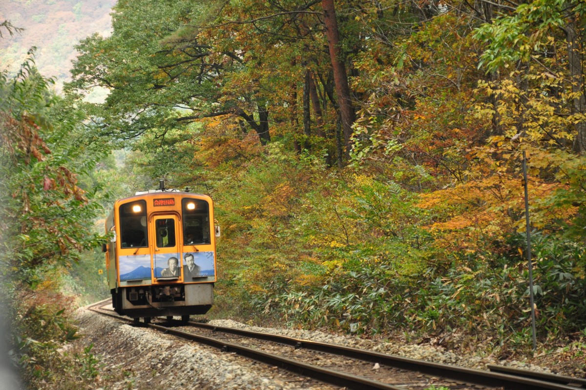 撮影・紅葉・会津鉄道・塔のへつり