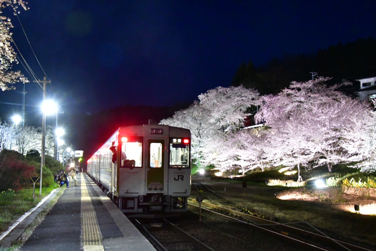 鉄道写真・撮影・桜・磐越東線・舞木・ライトアップ