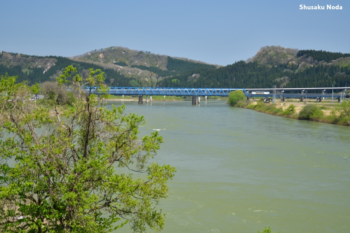 鉄道写真・新緑・撮影地：陸羽西線・津谷－古口