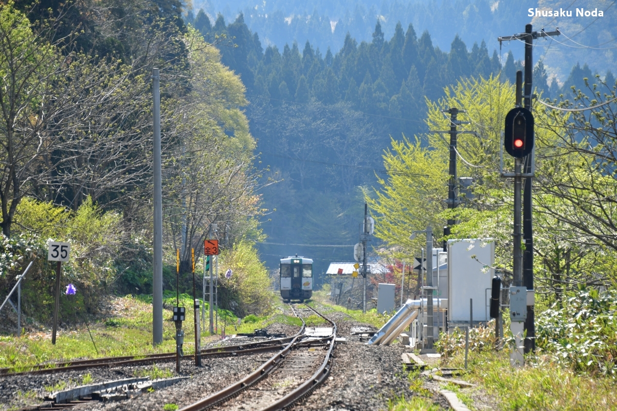 鉄道写真・新緑・撮影地：陸羽西線・古口