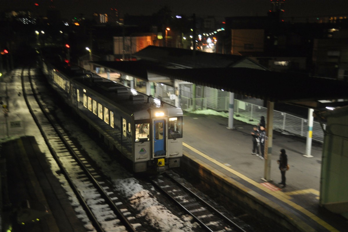 撮影・雪・夜・北山形・左沢線