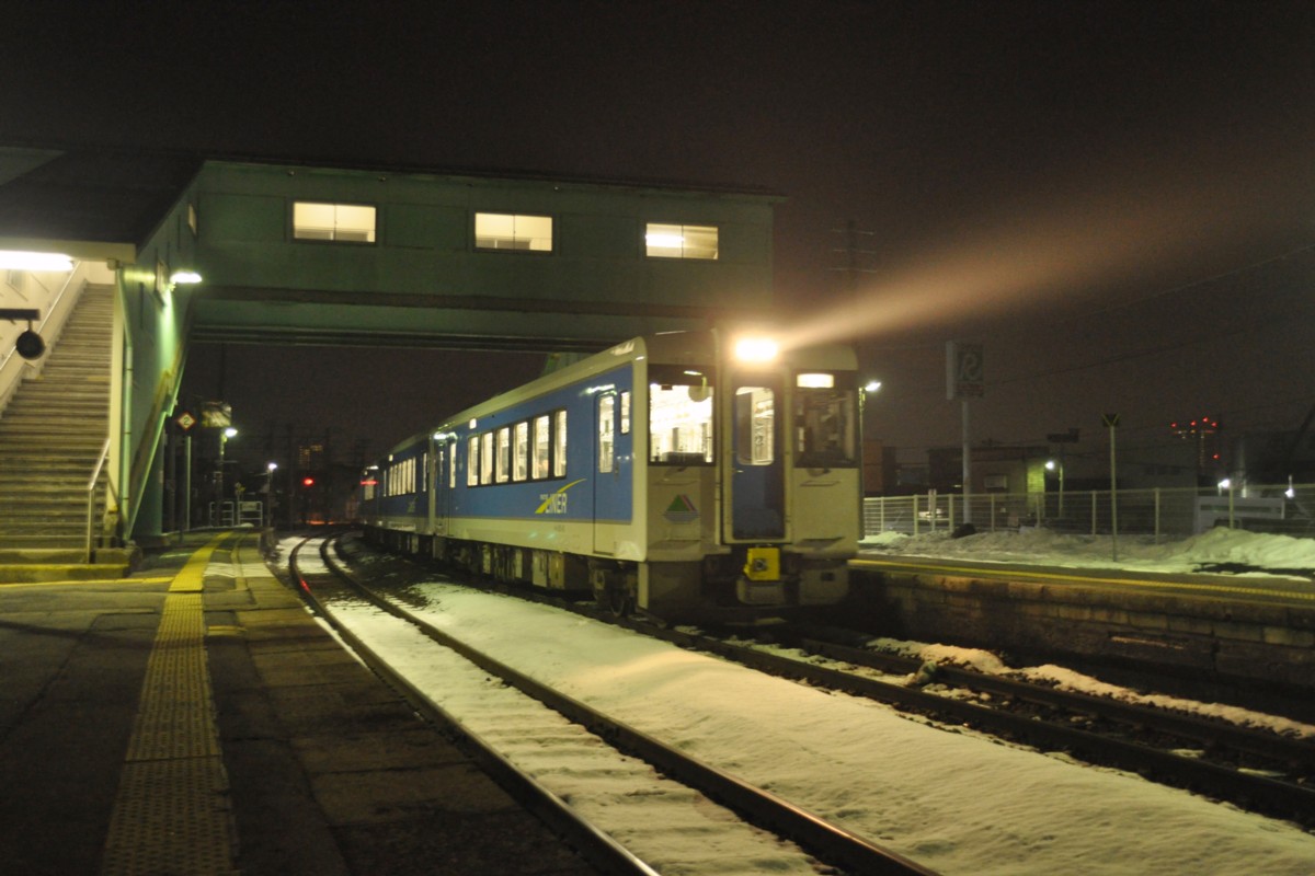 撮影・雪・夜・北山形・左沢線